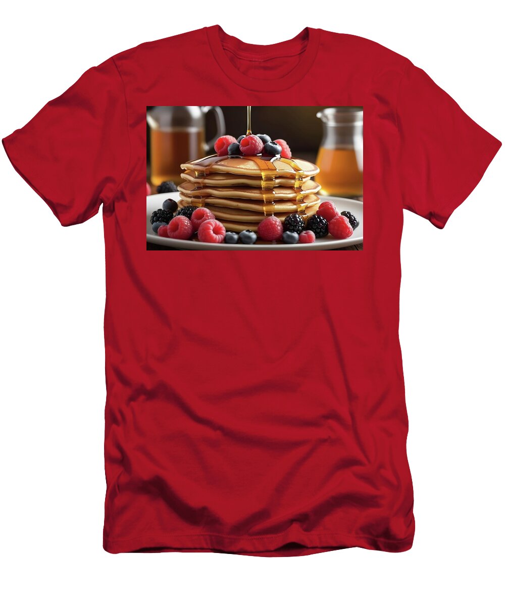 Ai Generated Pancakes Breakfast Berries Food Meal Yummy Delicious Fruits More Than Pictures T-Shirt
