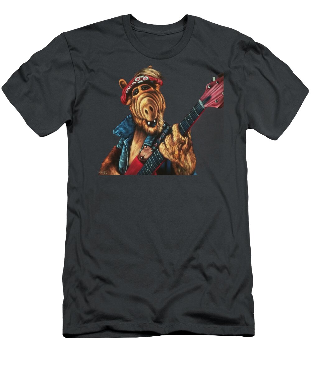 Alf Playing Guitar Oil on Velvet By Jorge Torrones Version3 Jorge Terrones T-Shirt