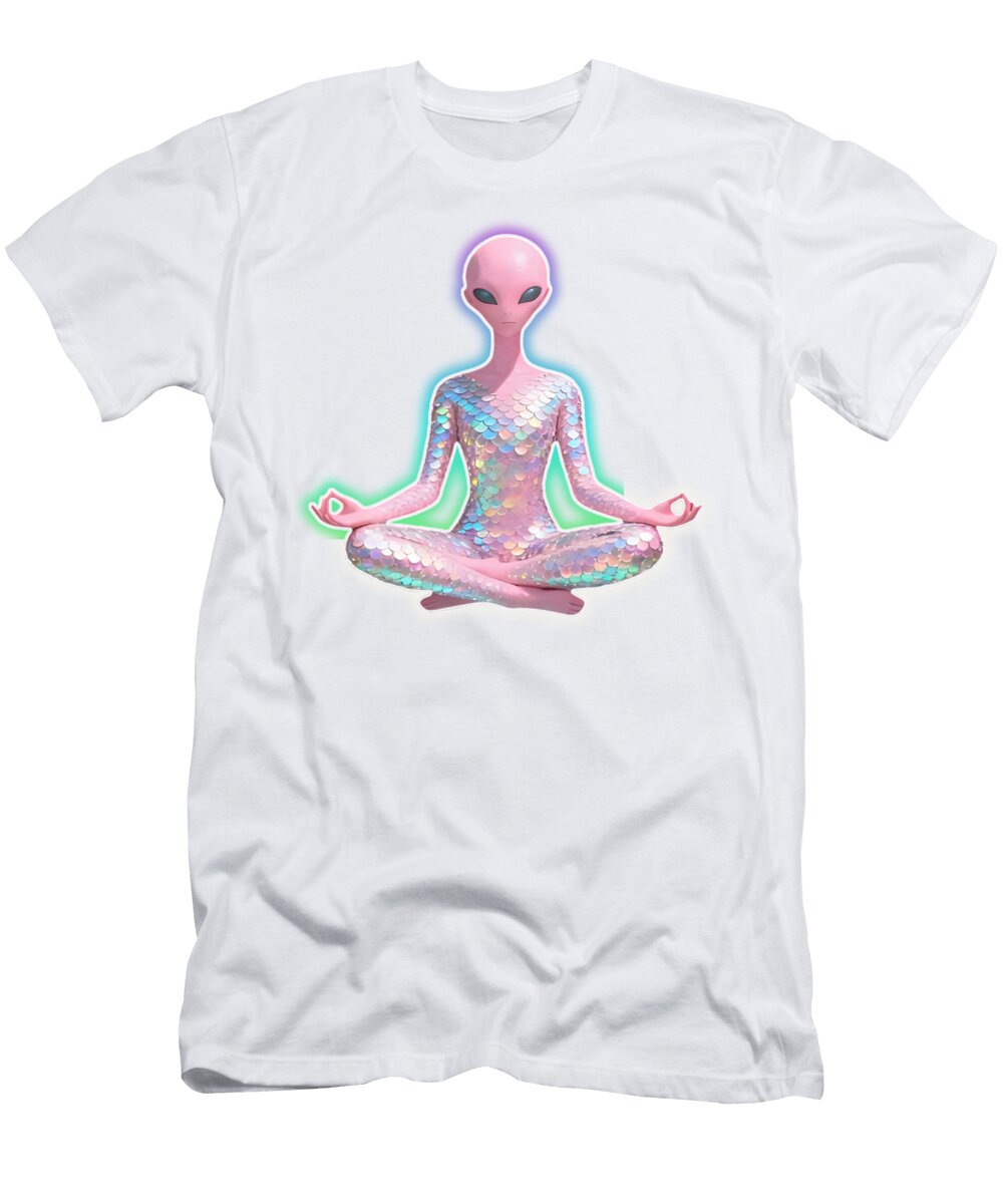 Alien Meditating By a Waterfall Rachel Hannah T-Shirt