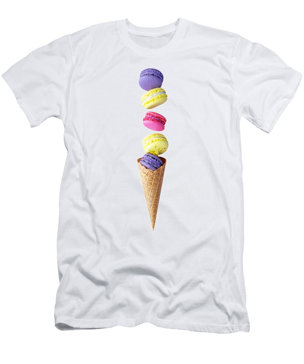 Almond Biscuits in a Waffle Cup Multi Colored Macaroons Multicolored Backgroundice Cream Vlada Tykhonova T-Shirt