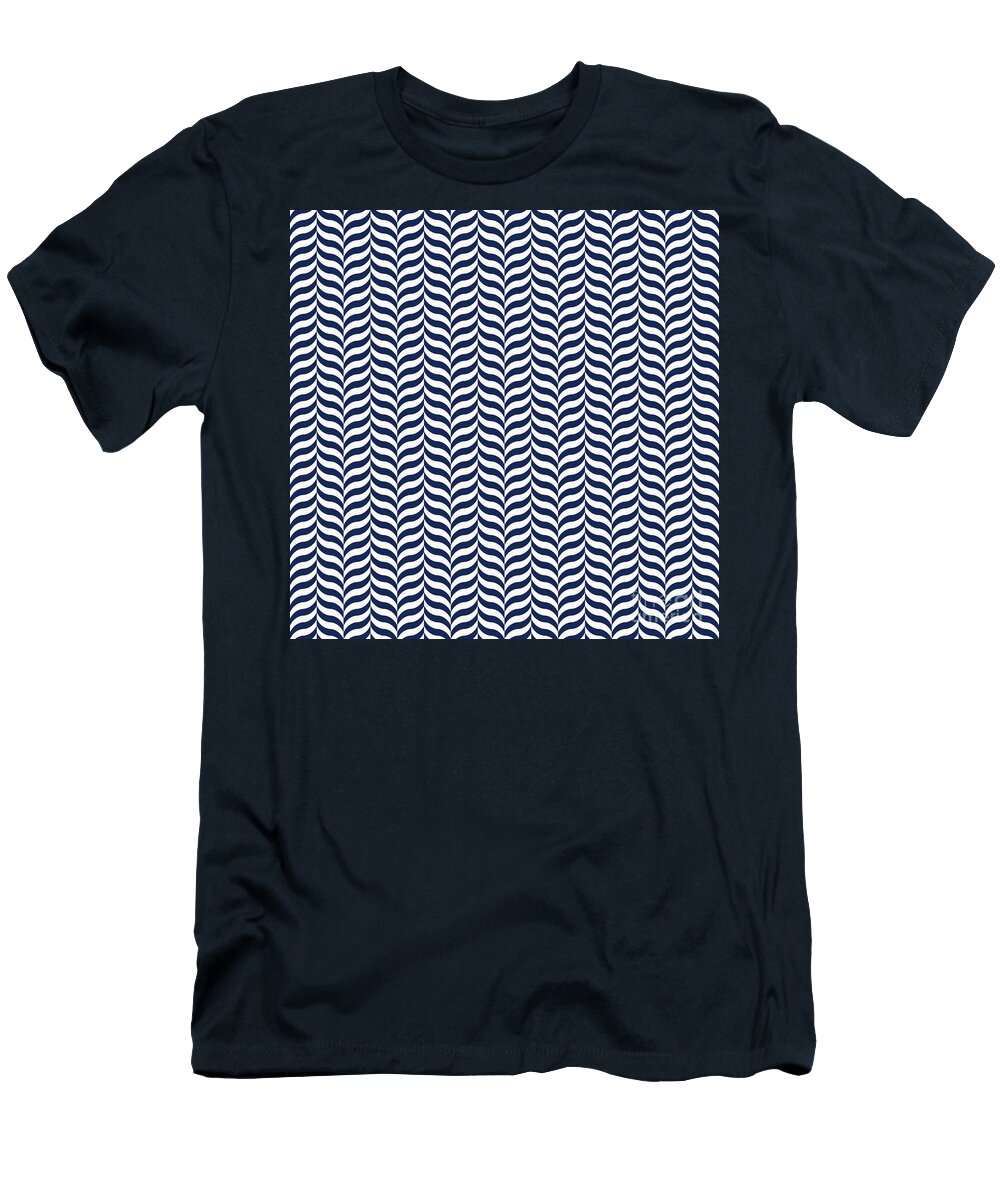 Alternating Curve Wave Chevron in Soft White and Navy Blue N1894 Holy Rock Design T-Shirt