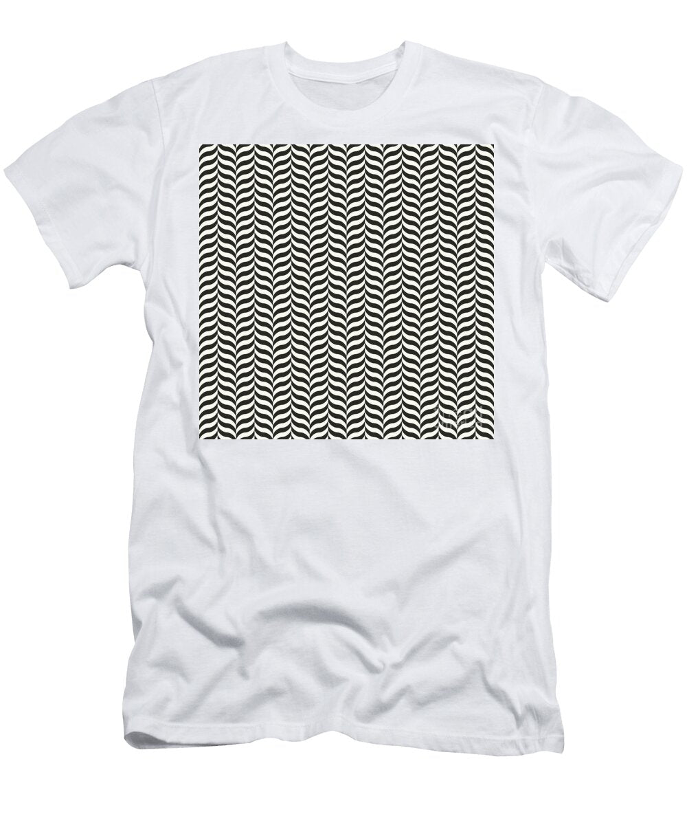 Alternating Curve Wave Chevron Pattern in Bone White and Wrought Iron Black N2378 Holy Rock Design T-Shirt
