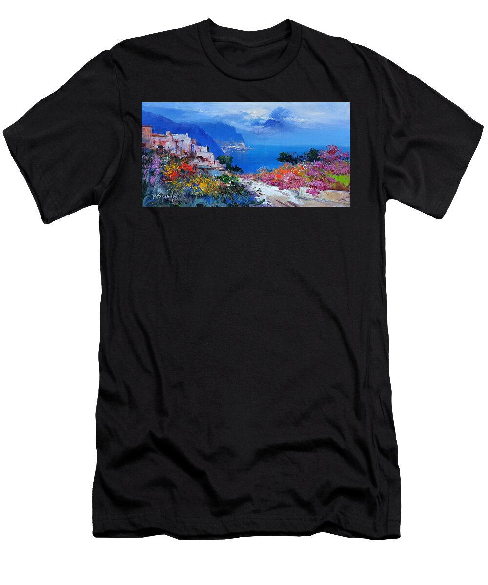 Amalfitan Coast Painting Road Towards Amalfi Mario Smeraglia T-Shirt