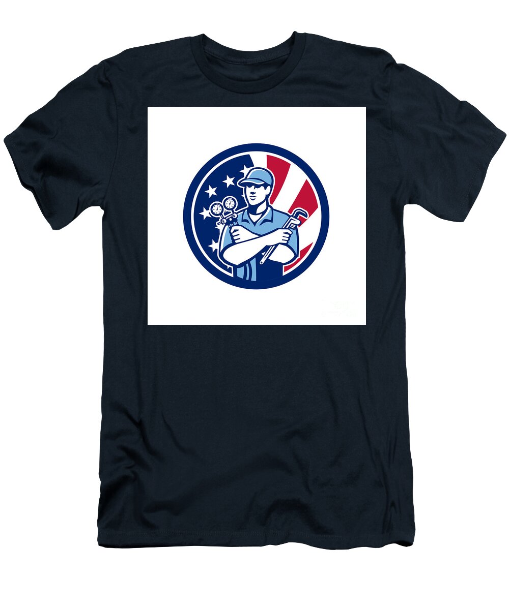 American Air Con Serviceman USA Flag Icon Aloysius Patrimonio T-Shirt