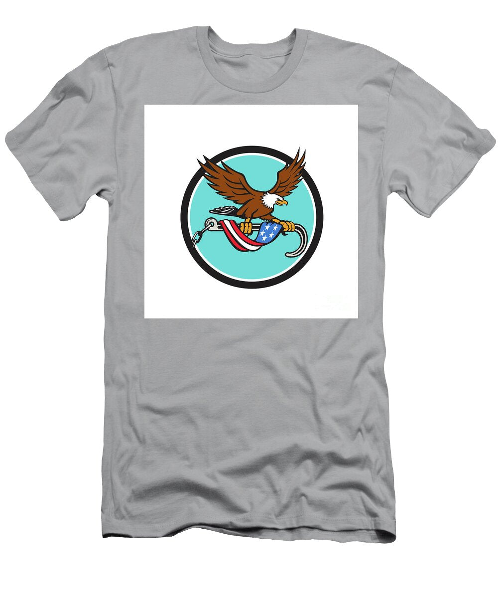 American Eagle Clutching Towing J Hook Flag Drape Circle Retro Aloysius Patrimonio T-Shirt