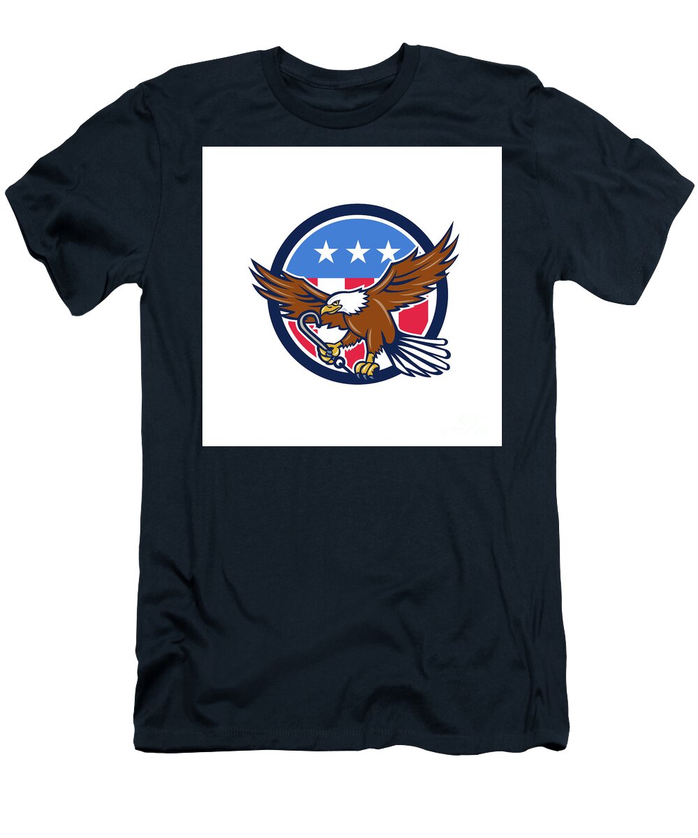 American Eagle Clutching Towing J Hook USA Flag Circle Retro Aloysius Patrimonio T-Shirt