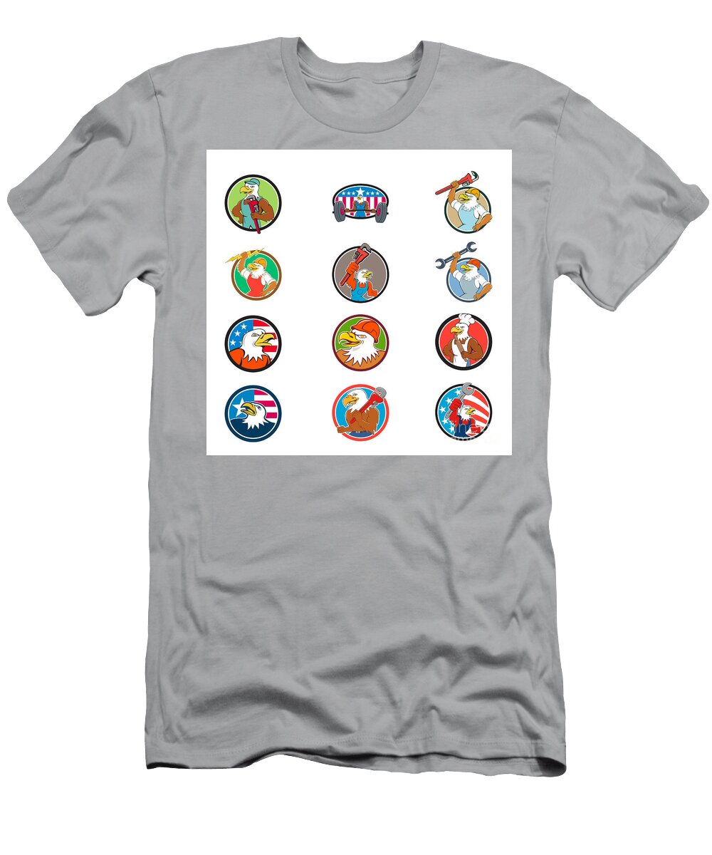 American Eagle Mascot Circle Cartoon Set Aloysius Patrimonio T-Shirt