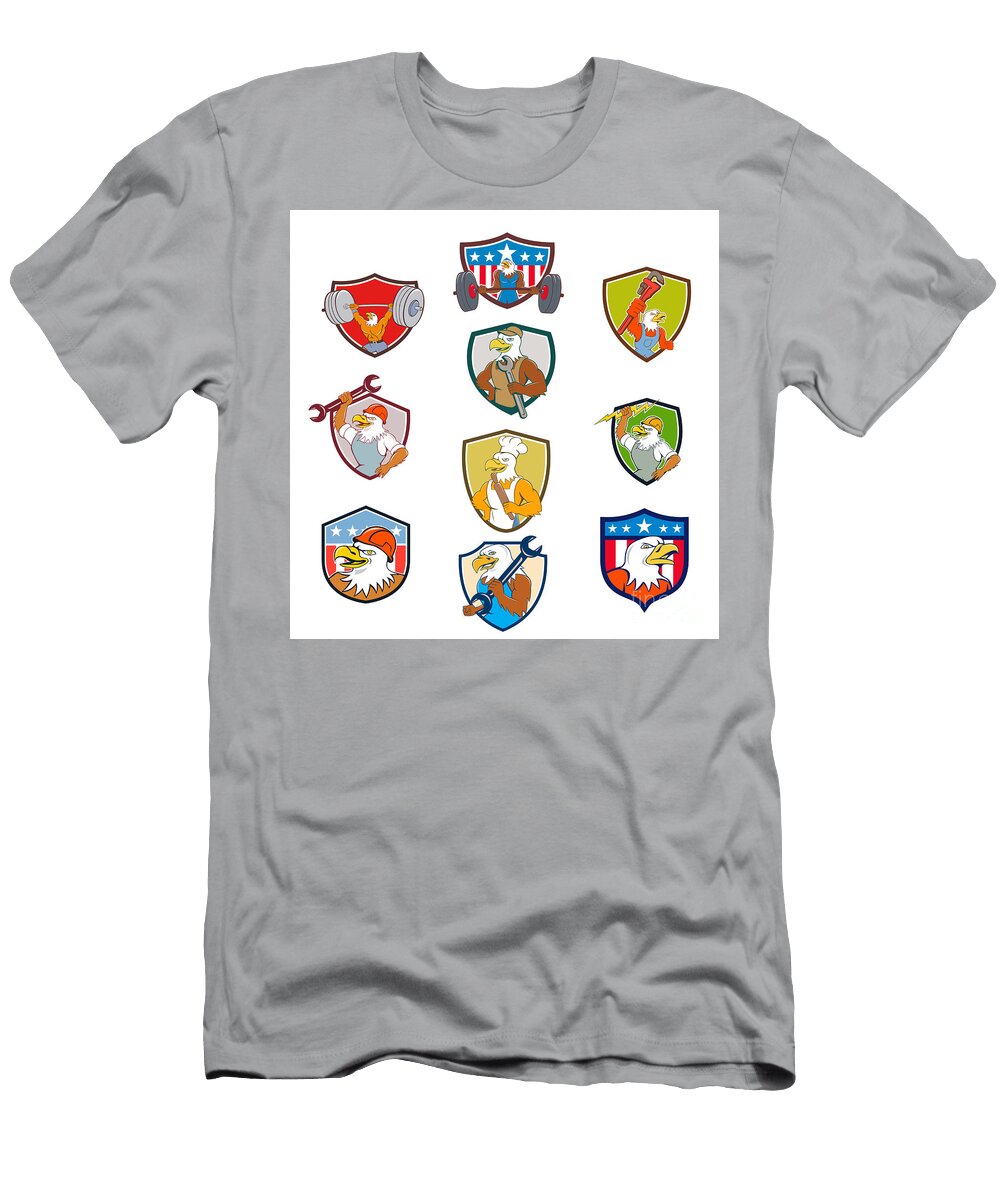 American Eagle Mascot Crest Cartoon Set Aloysius Patrimonio T-Shirt