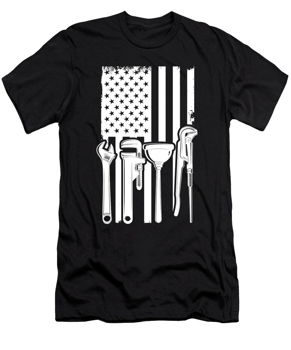 American Flag Plumbing Plumber Tools Craft Gift Thomas Larch T-Shirt