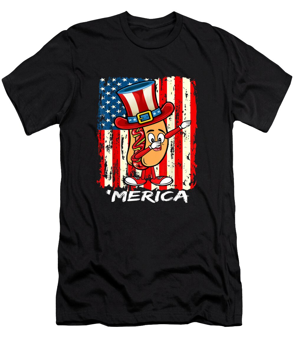American Flag USA Dabbing Hotdog Merica 4th July Dab Framed Art Prints Wall Art Canvas and Poster Alex Art T-Shirt