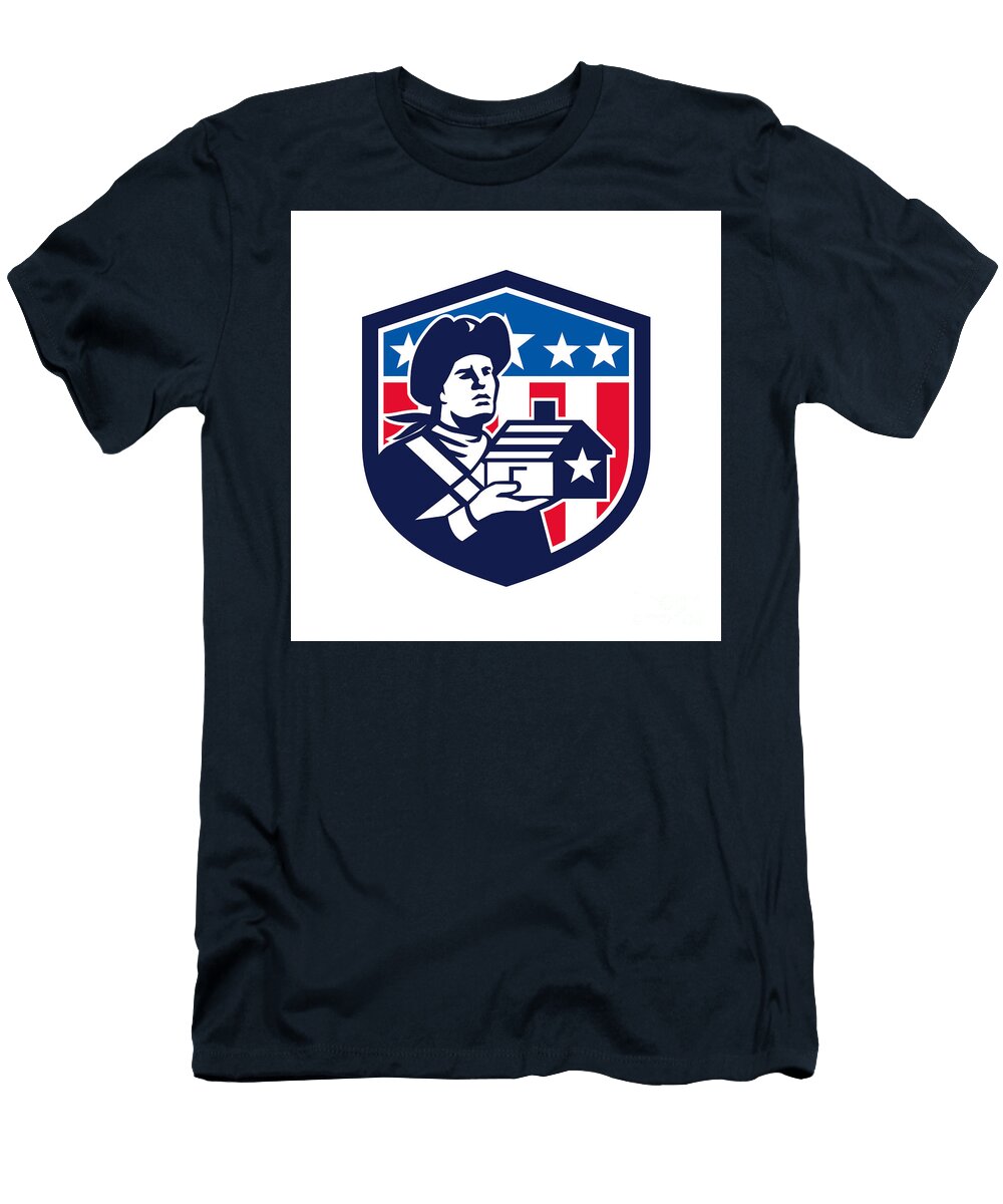 American Patriot Holding House Flag Crest Retro Aloysius Patrimonio T-Shirt