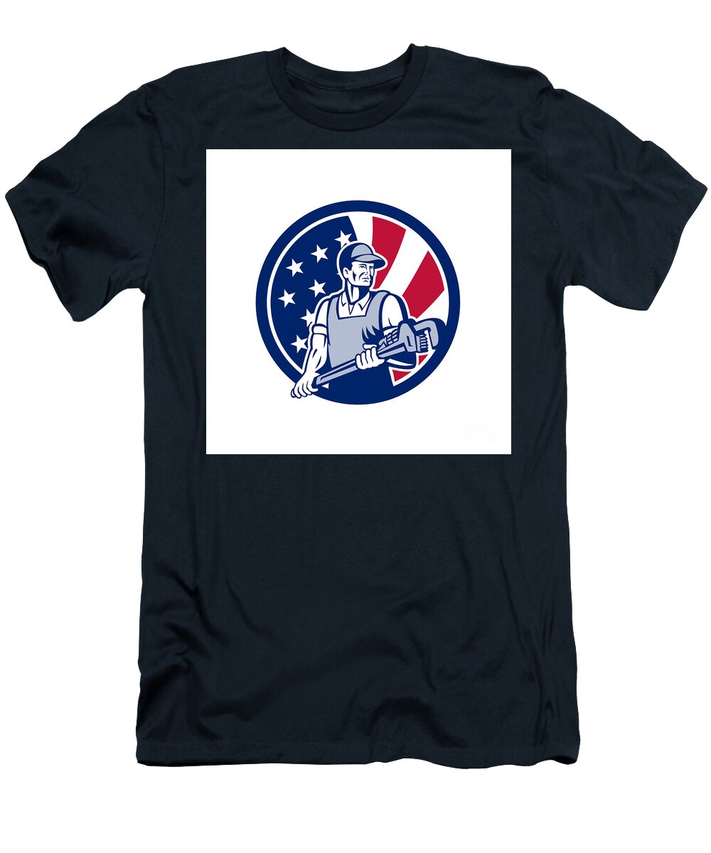 American Plumber and Pipefitter USA Flag Icon Aloysius Patrimonio T-Shirt