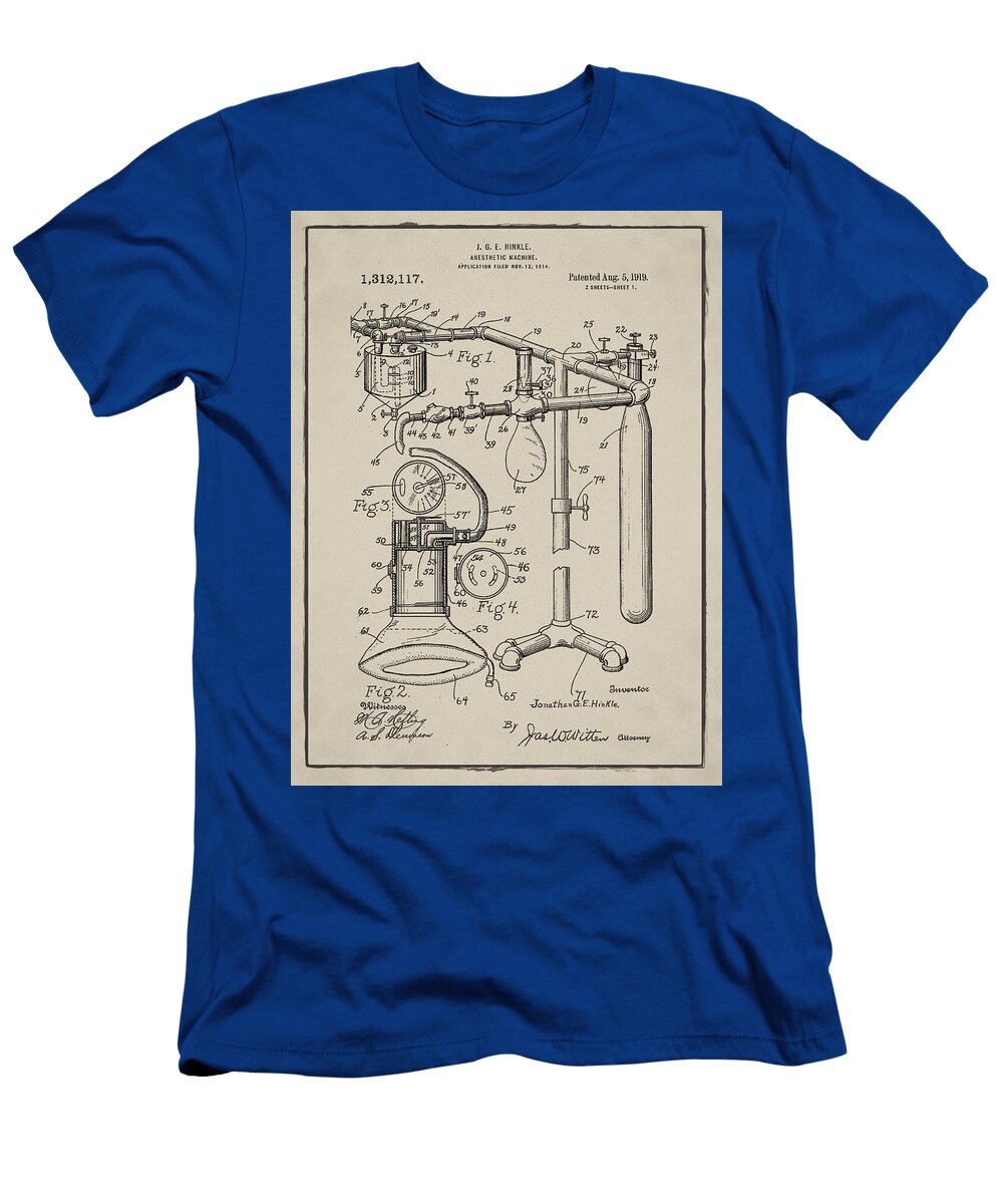 Anesthetic Machine Patent 1919 in Sepia Bill Cannon T-Shirt