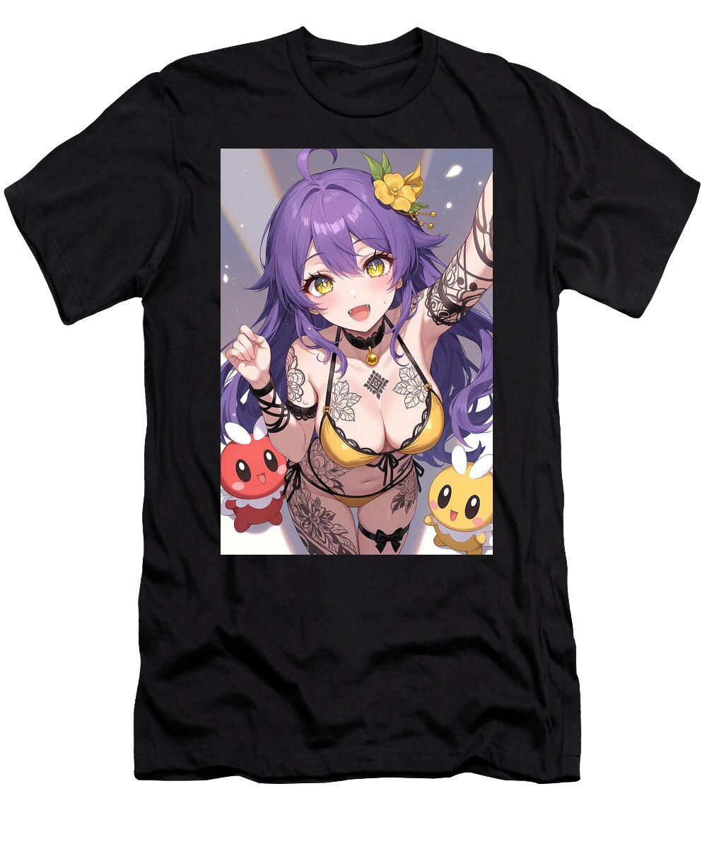 Anime Character with Floral Tattoos Tricky Woo T-Shirt