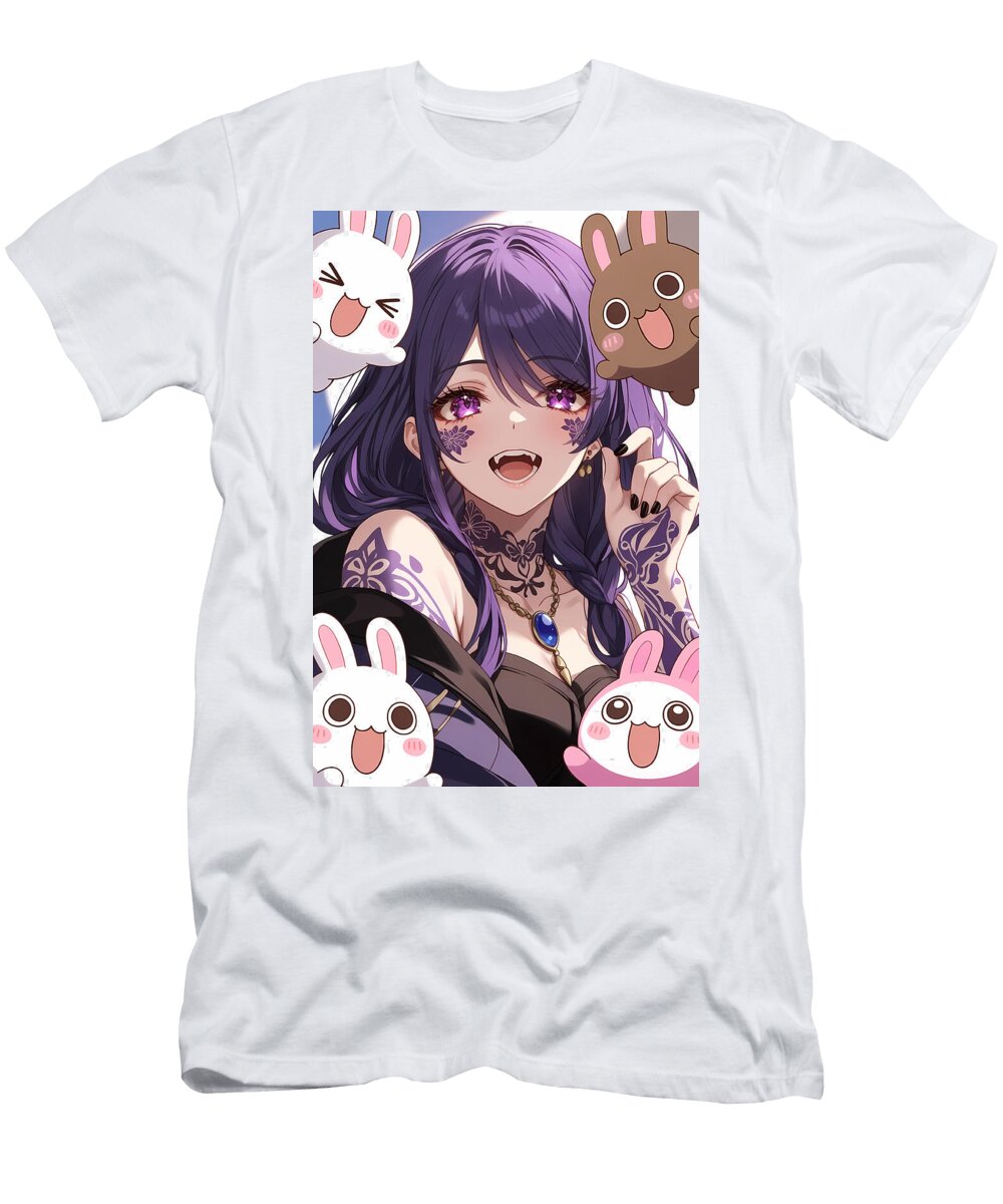 Anime Girl Surrounded By Happy Bunnies Tricky Woo T-Shirt