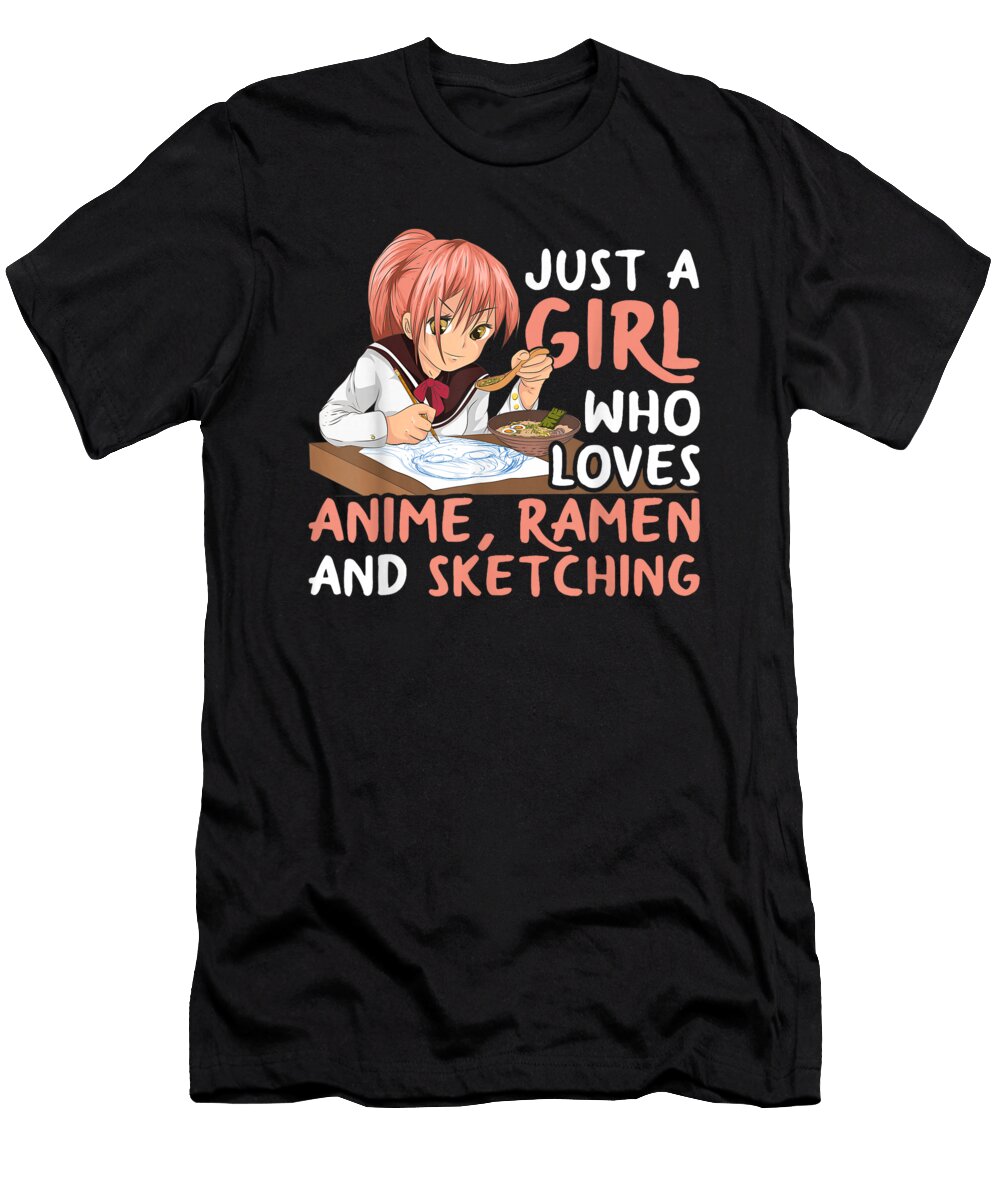 Anime Girl with Ramen and Sketchpad Classiic T-Shirt