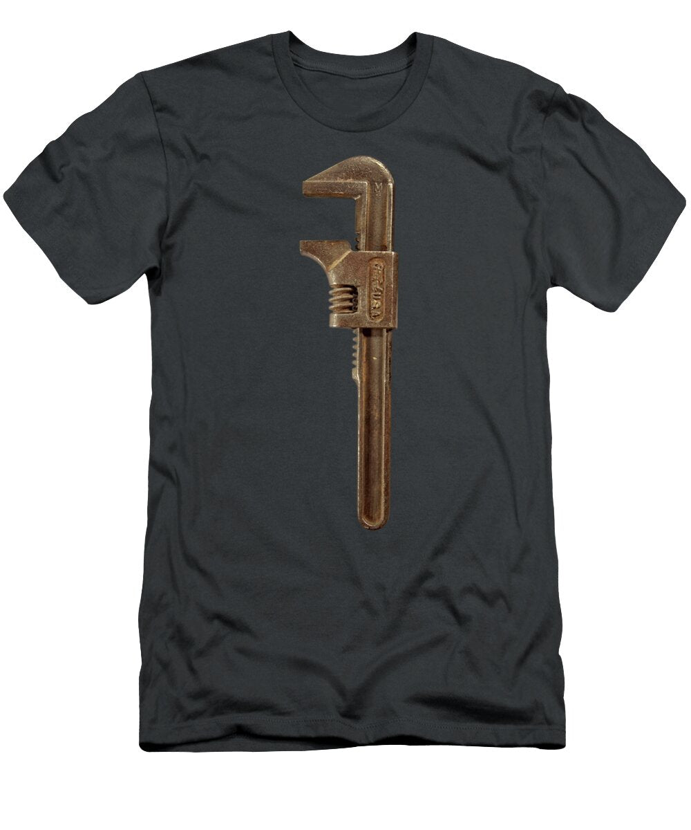 Antique Adjustable Wrench Front on Black Yopedro T-Shirt