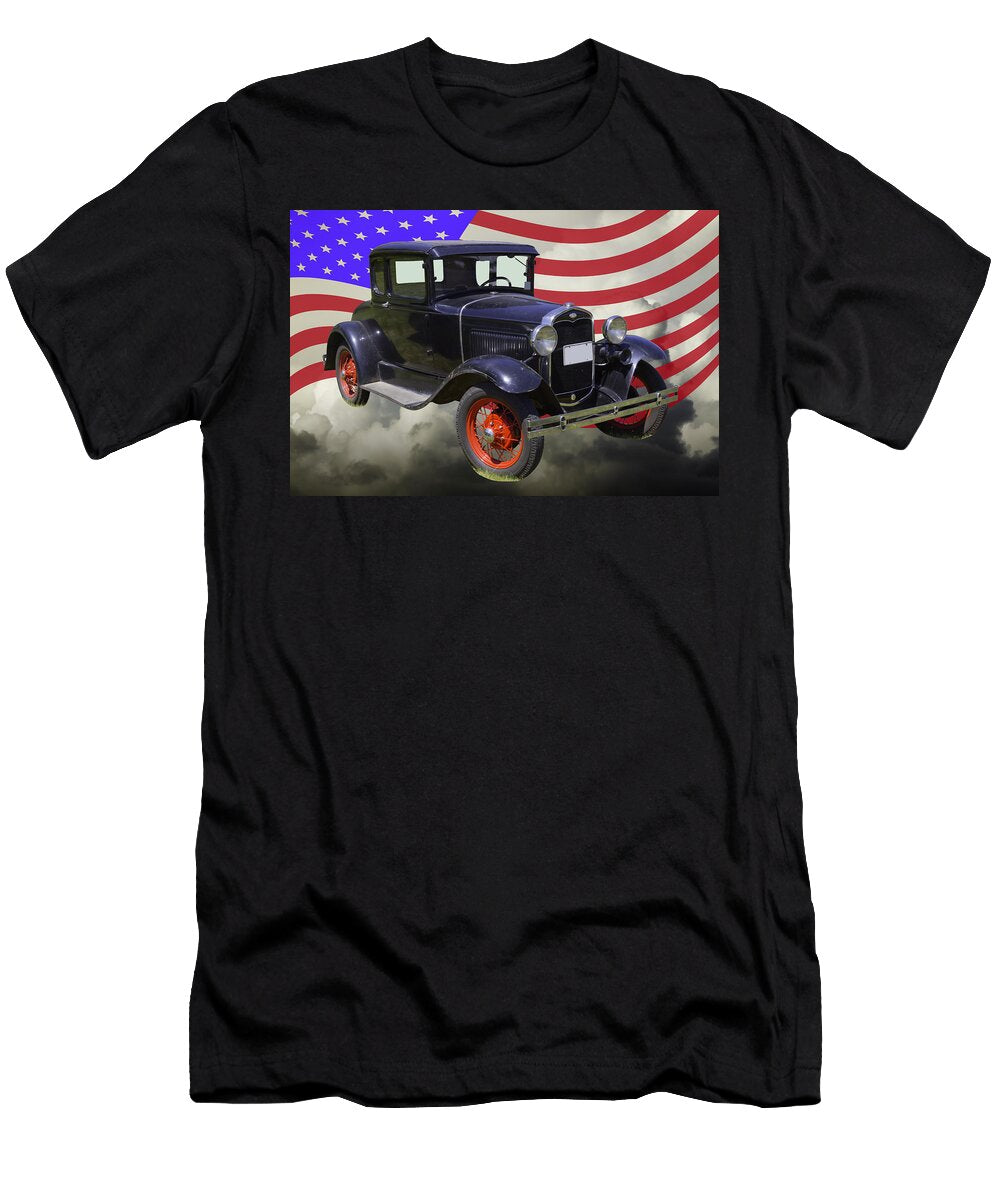 Antique Black Ford Molel a Roadster with American Flag Keith Webber Jr T-Shirt