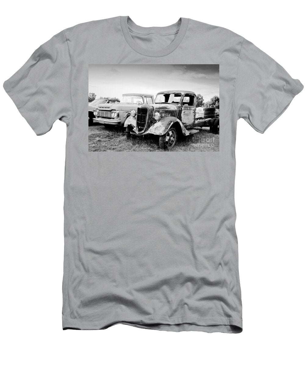 Antique Ford Trucks 1930s and 1950s in Junkyard Field Black and White Dmr Filho T-Shirt