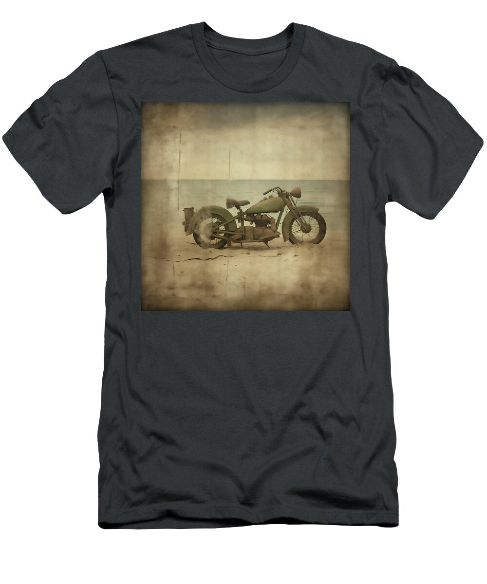 Antique Green Motorcycle At the Ocean Yopedro T-Shirt
