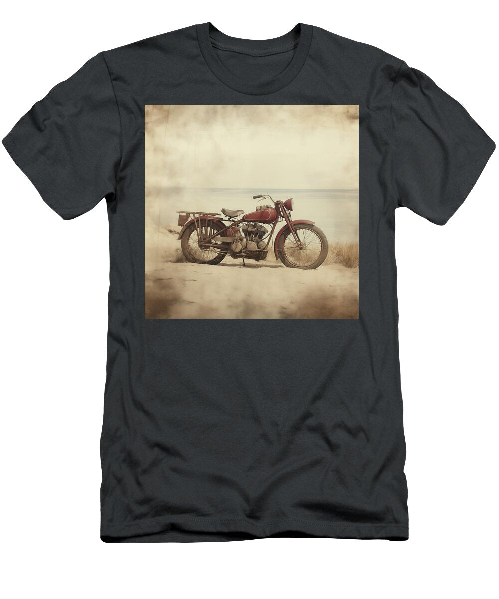 Antique Red V Twin Motorcycle At Beach Yo Pedro T-Shirt