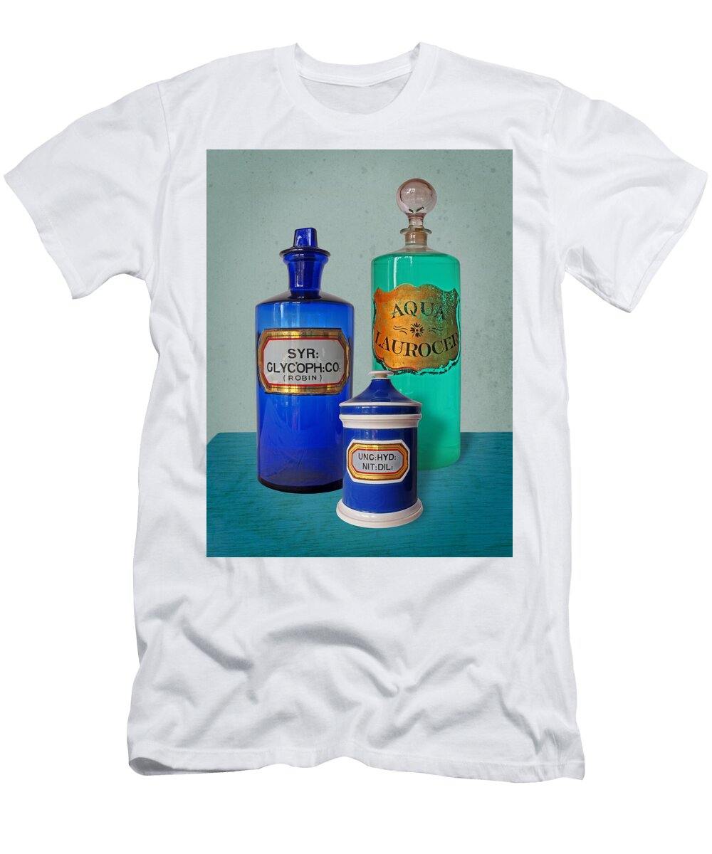 Apothecary Blues Pharmacy Bottles and Jars Gill Billington T-Shirt
