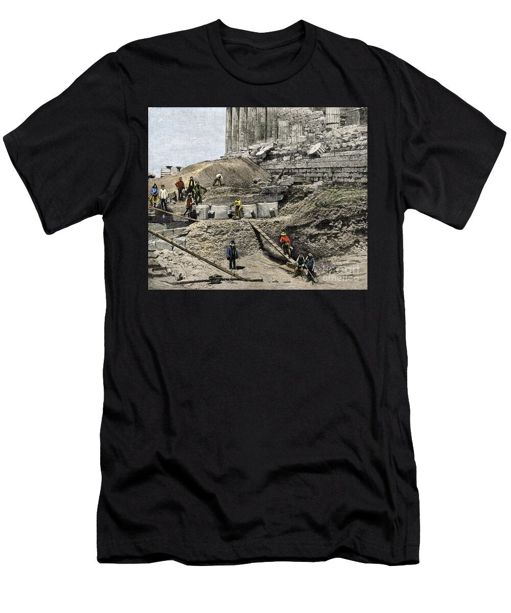 Archeology Archeological Excavations on the Site of the Acropolis of Athenes 1890s Colour Engraving of the 19th Century American School T-Shirt