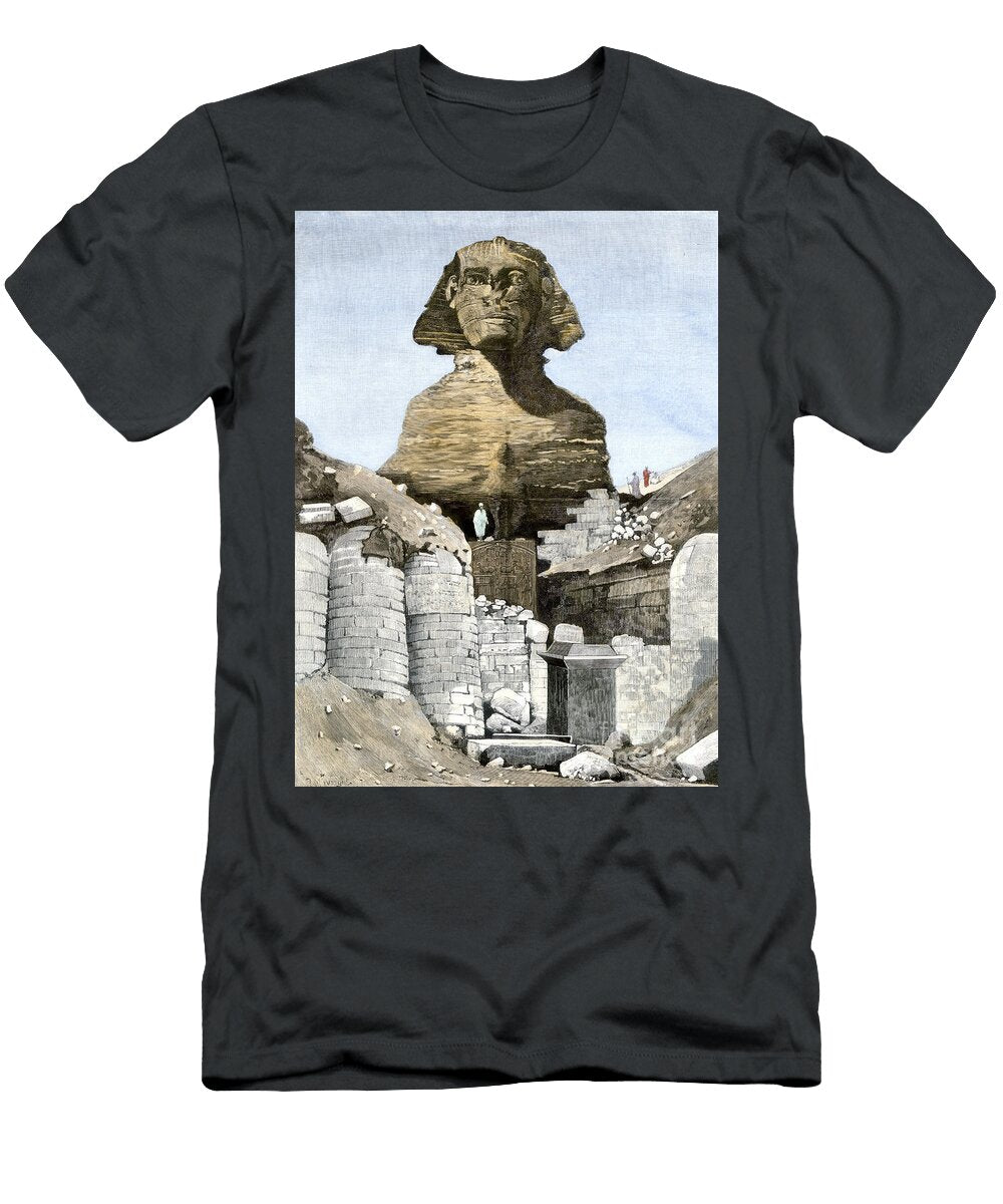 Archeology Excavation of Ancient Egypt Before the Sphinx on the Site of Ghizeh Years 1880 Colour Engraving of the 19th Century American School T-Shirt