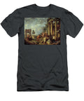 Architectural Ruins with the Arch of Janus the Temple of Vesta and the Statue of Marco Aurelio Giovanni Paolo Pannini or Panini T-Shirt