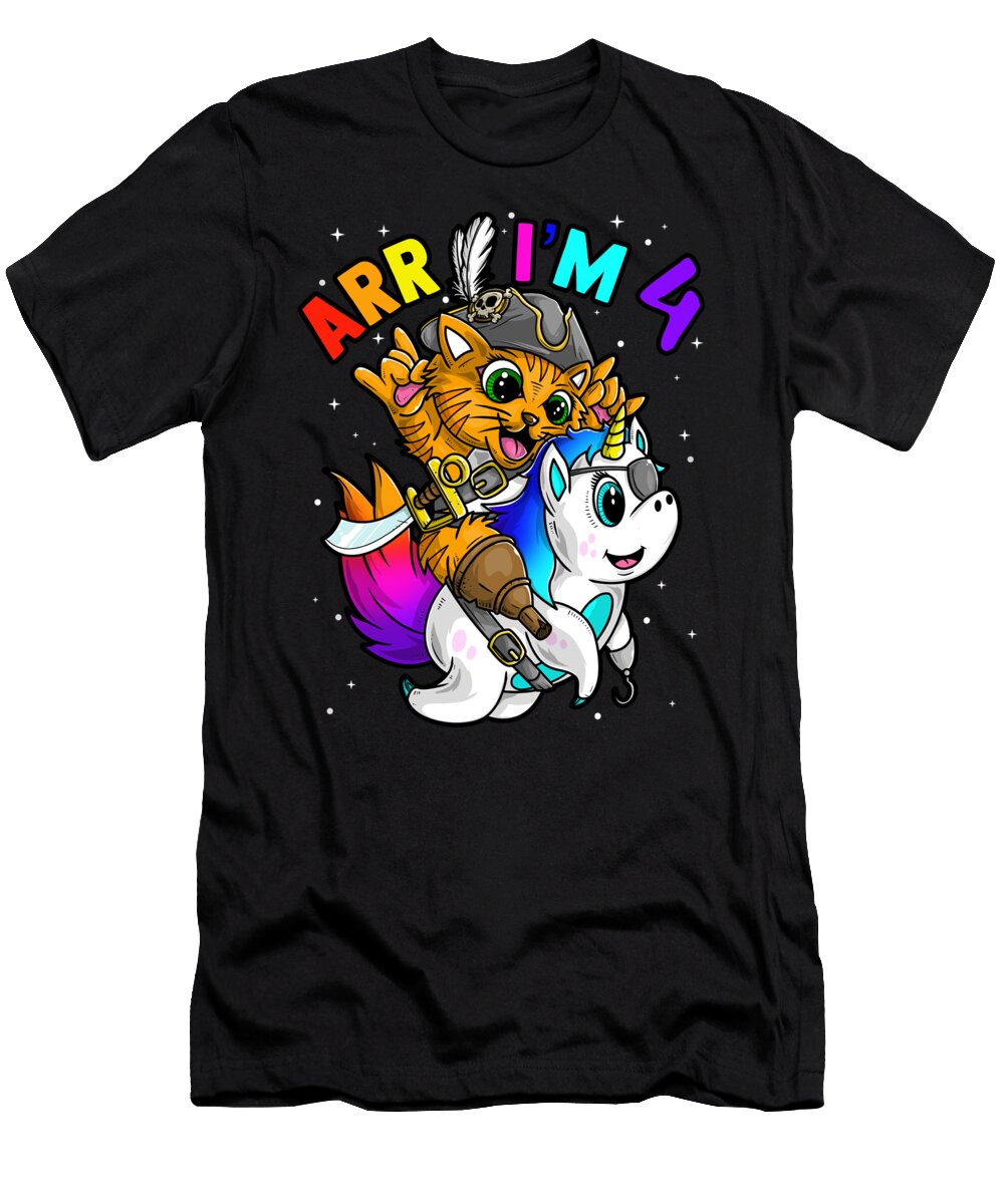 Arr Im 4 Birthday Pirate Halloween Jolly Roger Girl Boy Gift Graphic Sel Mermaid T-Shirt