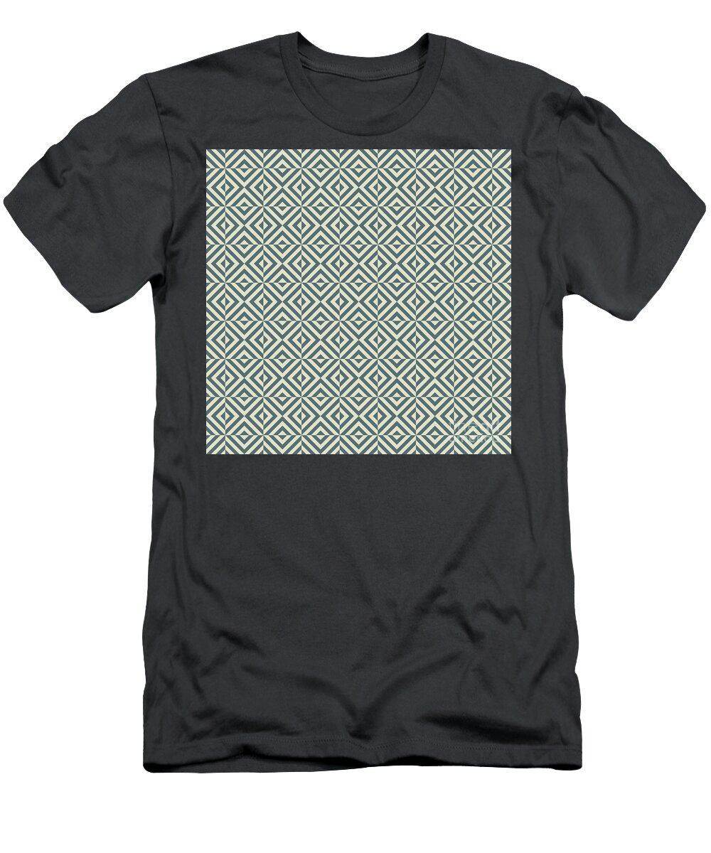 Art Deco Chevron Square Tile Pattern in Bone White and Slate Gray N1810 Holy Rock Design T-Shirt