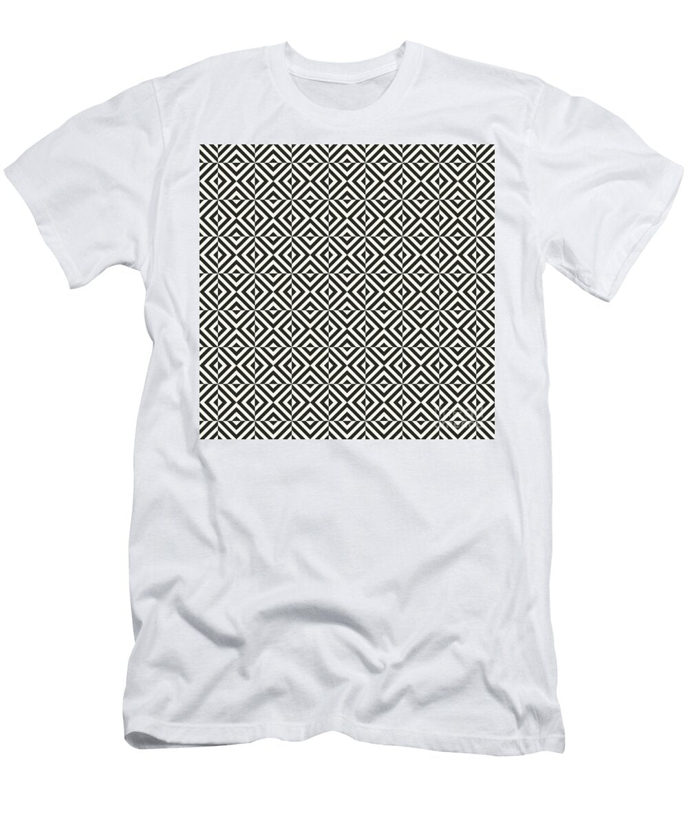 Art Deco Chevron Square Tile Pattern in Bone White and Wrought Iron Black N1683 Holy Rock Design T-Shirt