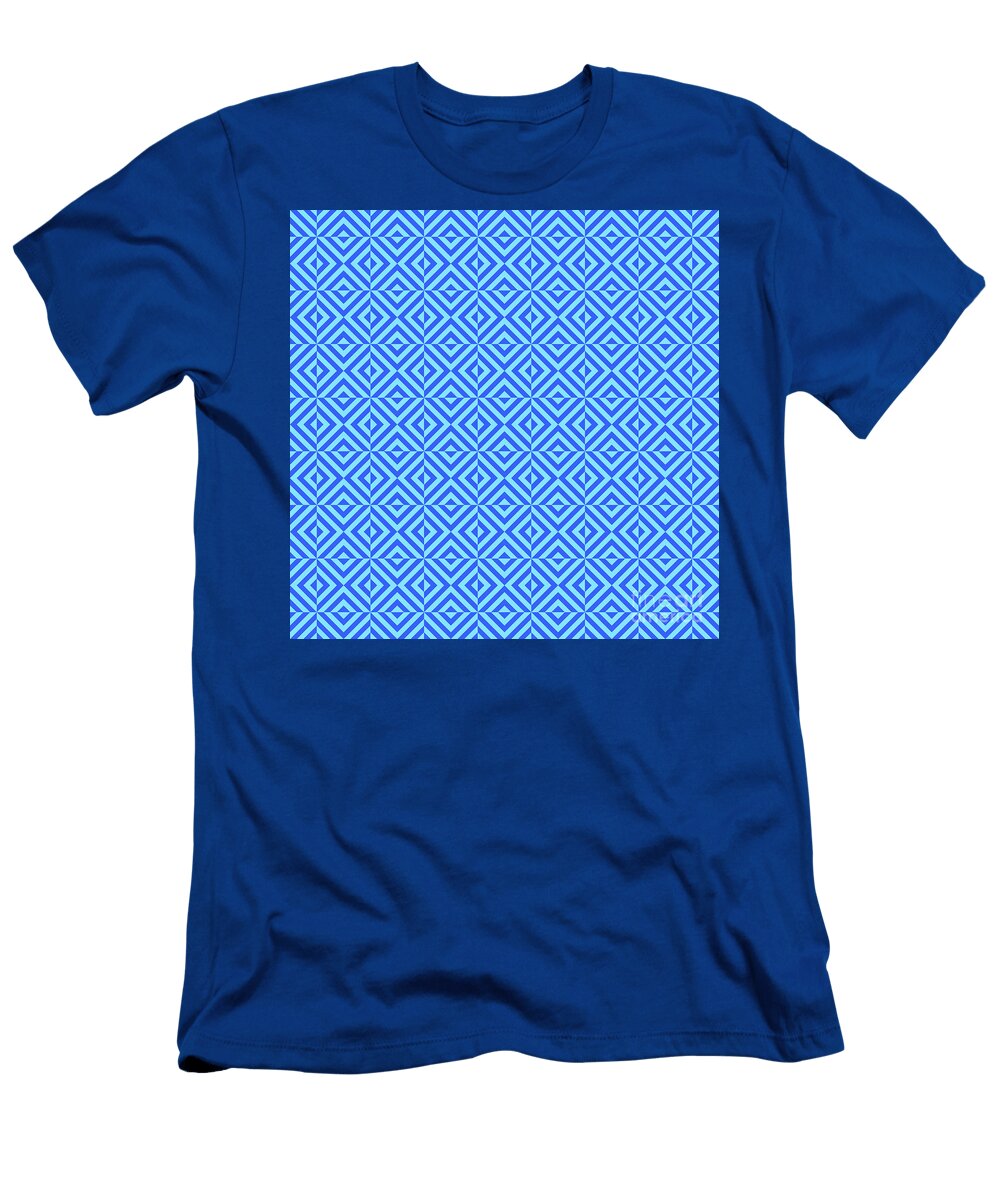 Art Deco Chevron Square Tile Pattern in Day Sky and Azul Blue N0781 Holy Rock Design T-Shirt