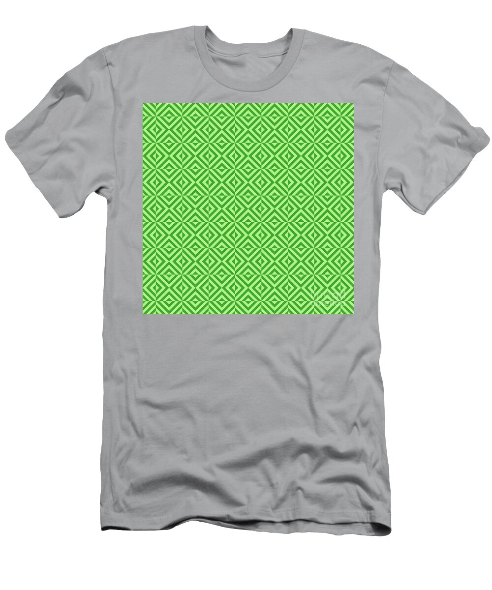 Art Deco Chevron Square Tile Pattern in Light Apple and Grass Green N0323 Holy Rock Design T-Shirt