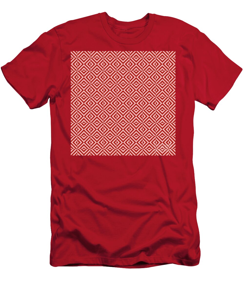 Art Deco Chevron Square Tile Pattern in Light Coral and Venetian Red N0137 Holy Rock Design T-Shirt