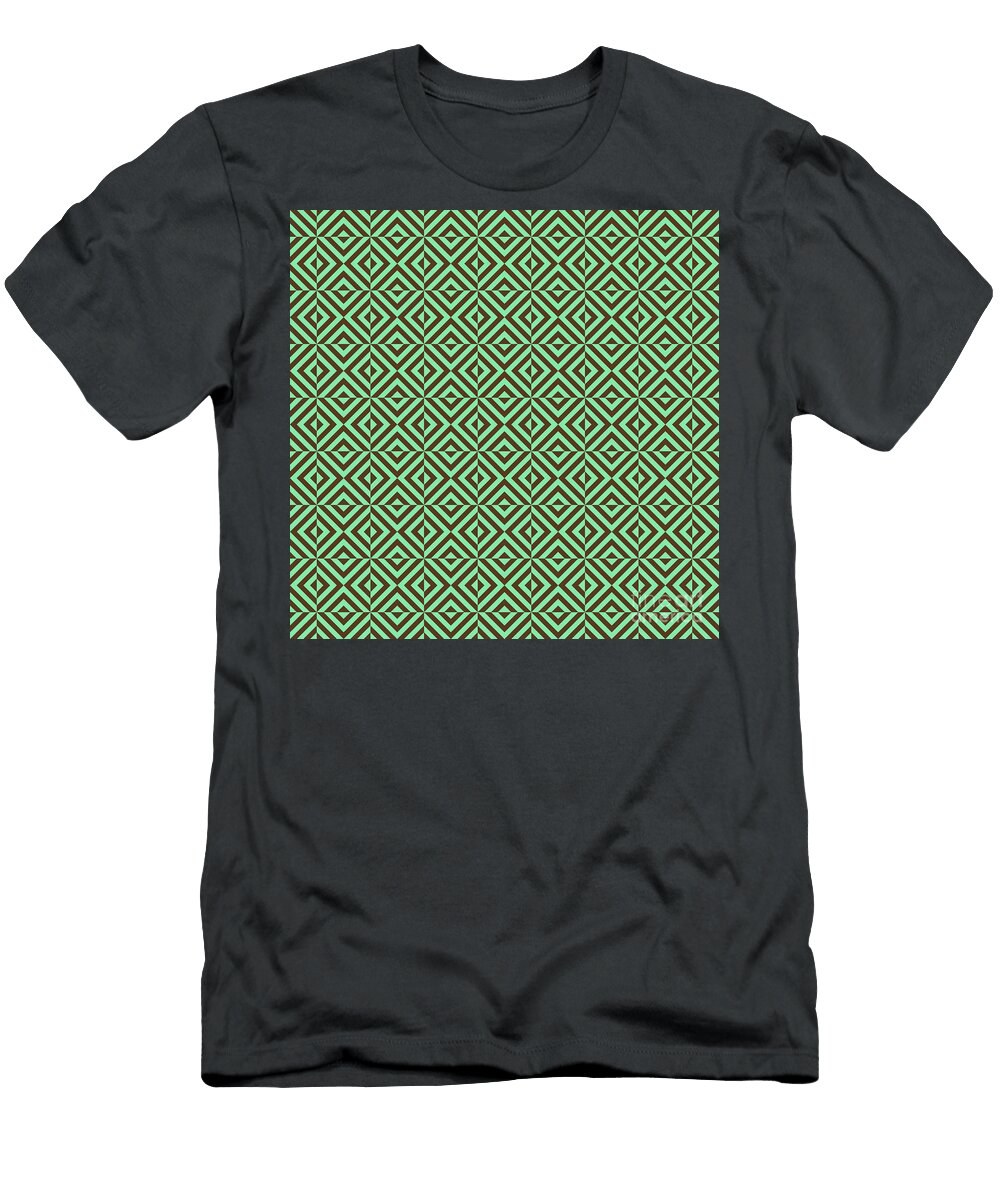 Art Deco Chevron Square Tile Pattern in Mint Green and Chocolate Brown N0627 Holy Rock Design T-Shirt