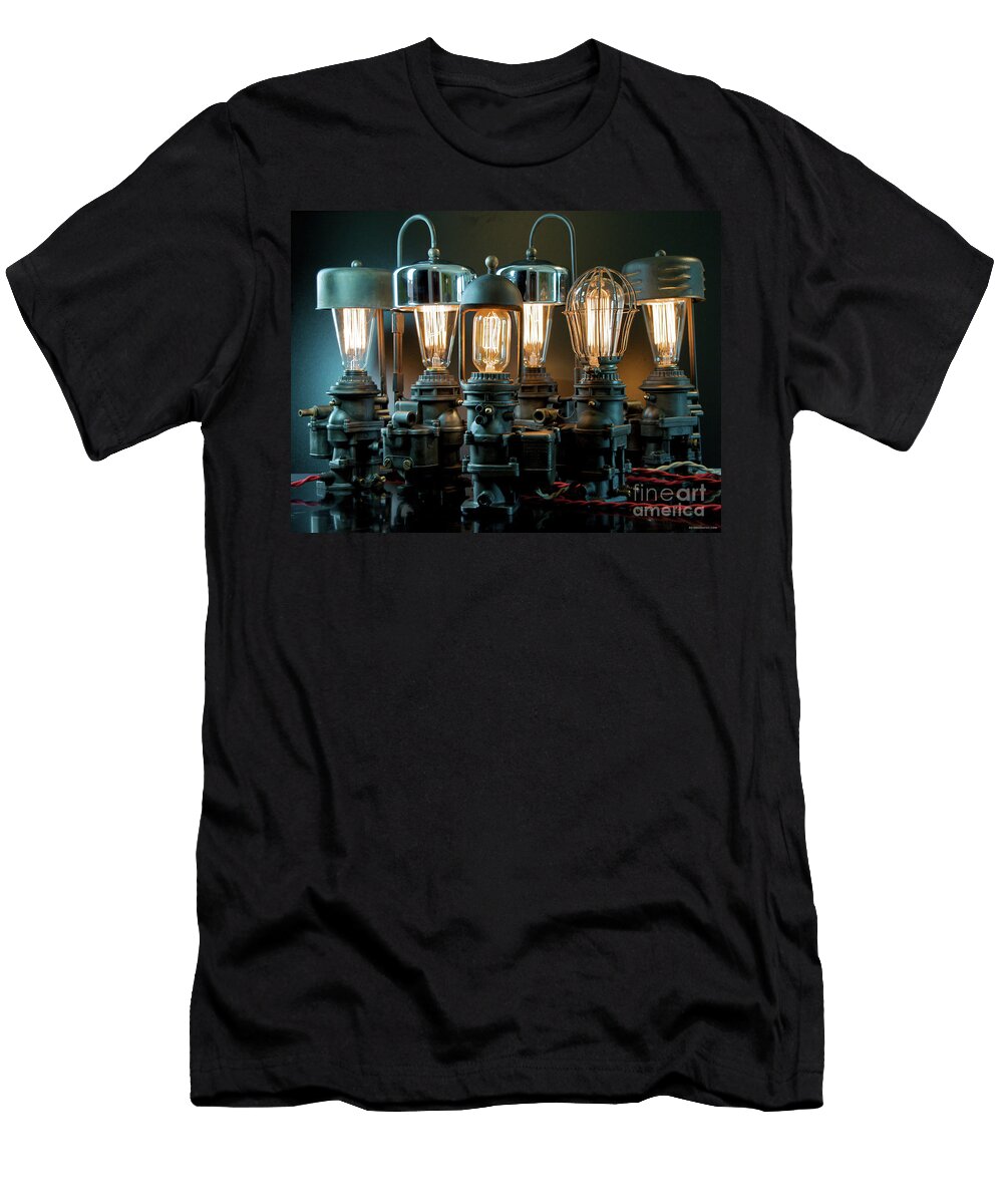 Artful Display of Carburetors with Light Bulbs Retrographs T-Shirt