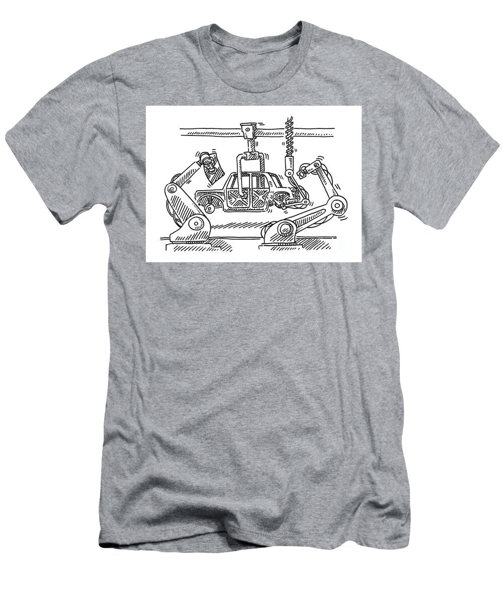 Assembly Line Robots Car Production Drawing Frank Ramspott T-Shirt