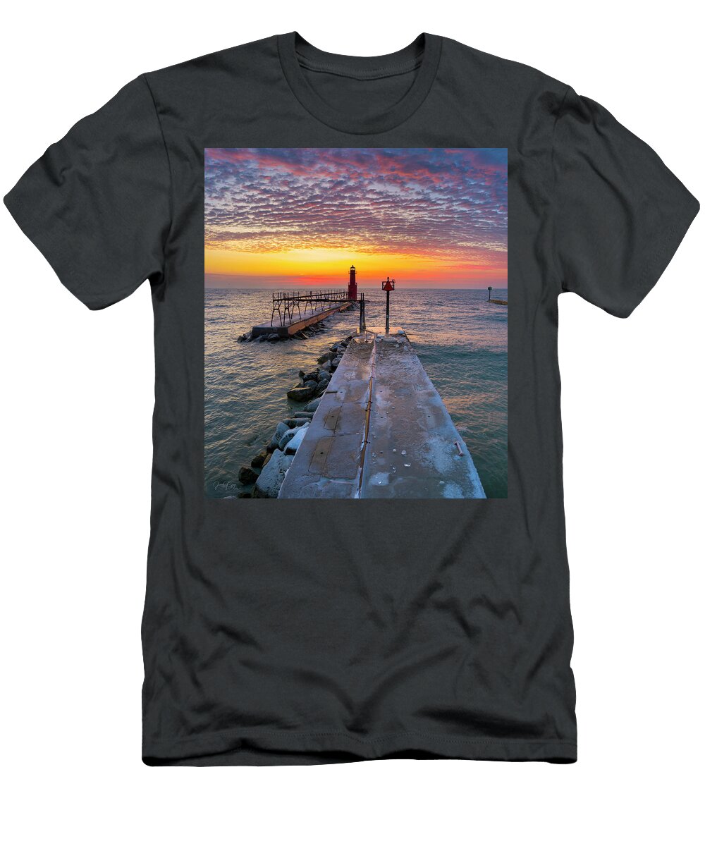 Astonishing Colorful Sky Over Lonely Lighthouse James Brey T-Shirt