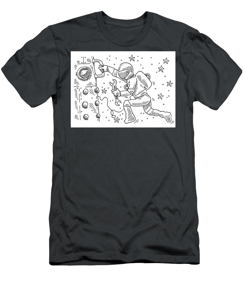 Astronaut Repair Work in Space Drawing Frank Ramspott T-Shirt