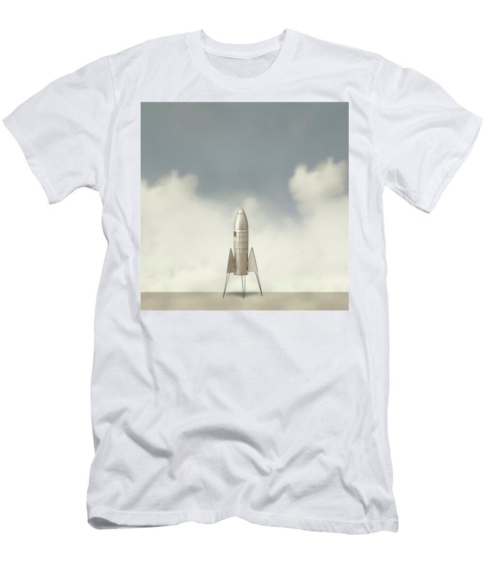 Atomic Age Toy Rocket Space Ship in Silver Yo Pedro T-Shirt