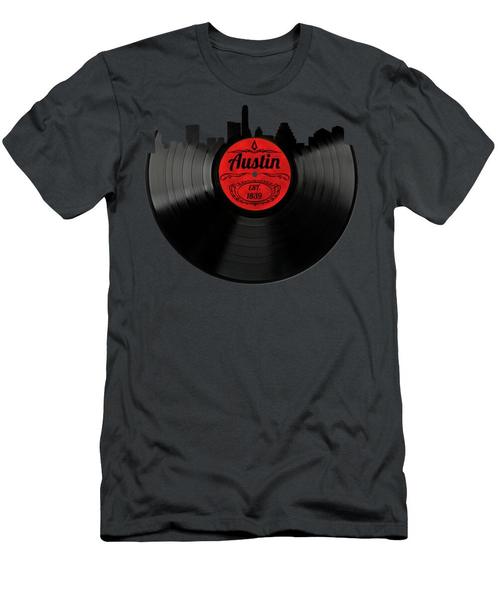 Austin Texas Vinyl Record Skyline Design Humor Morgan Clark T-Shirt