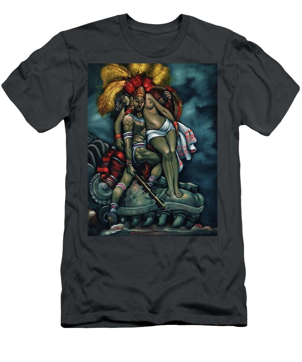 Aztec Warrior Popocatepetl and His Lover Iztaccihuatl By Andres Gonzales of Velvetifycom Andres Gonzales T-Shirt