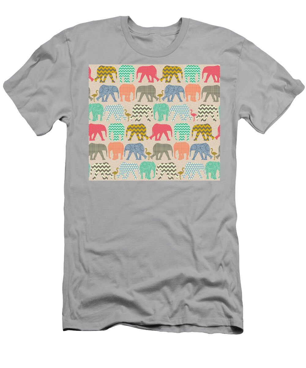 Baby Elephants and Flamingos Linen Sharon Turner T-Shirt