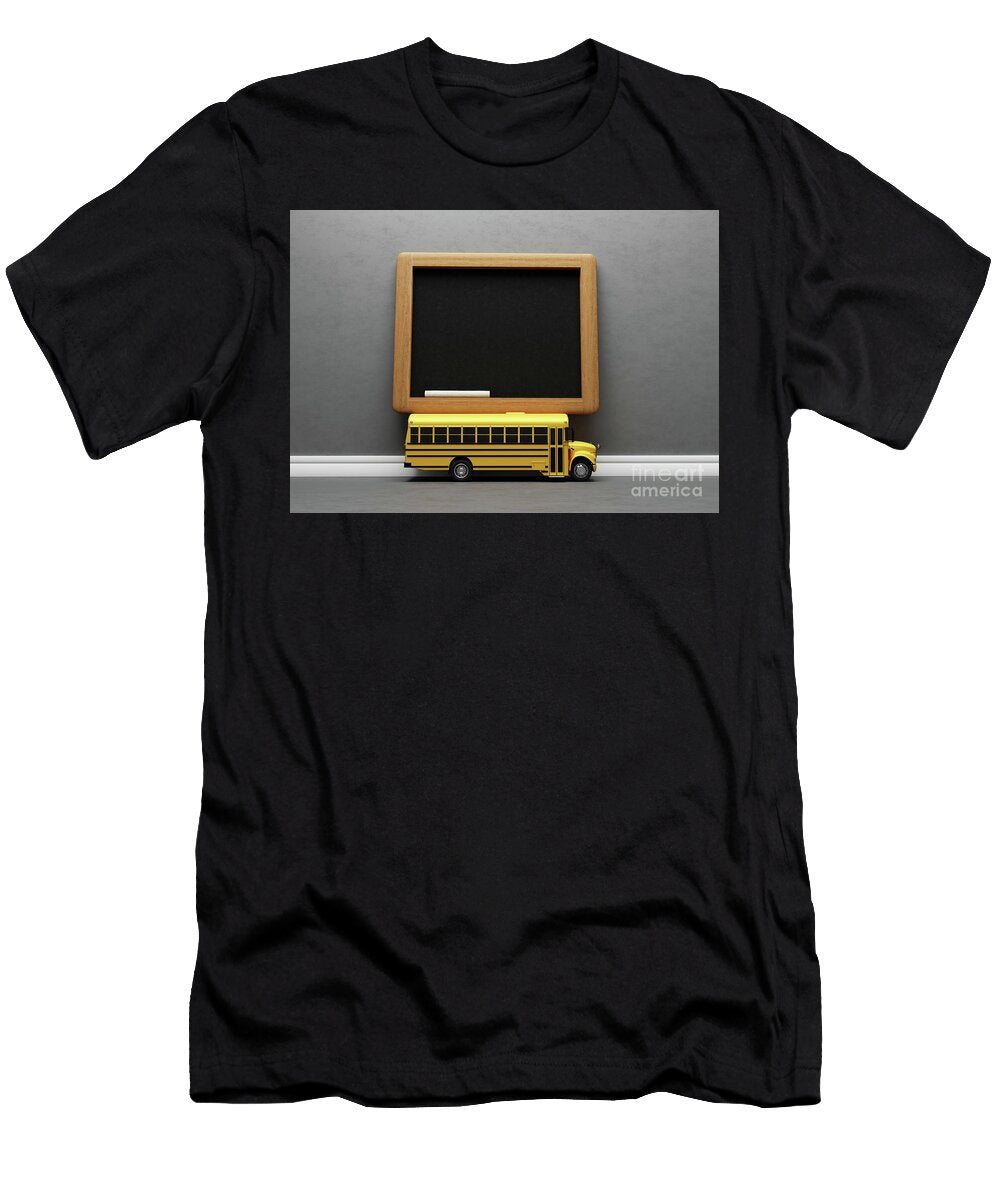 Back to School Empty Blackboard on Yellow School Bus Michal Bednarek T-Shirt