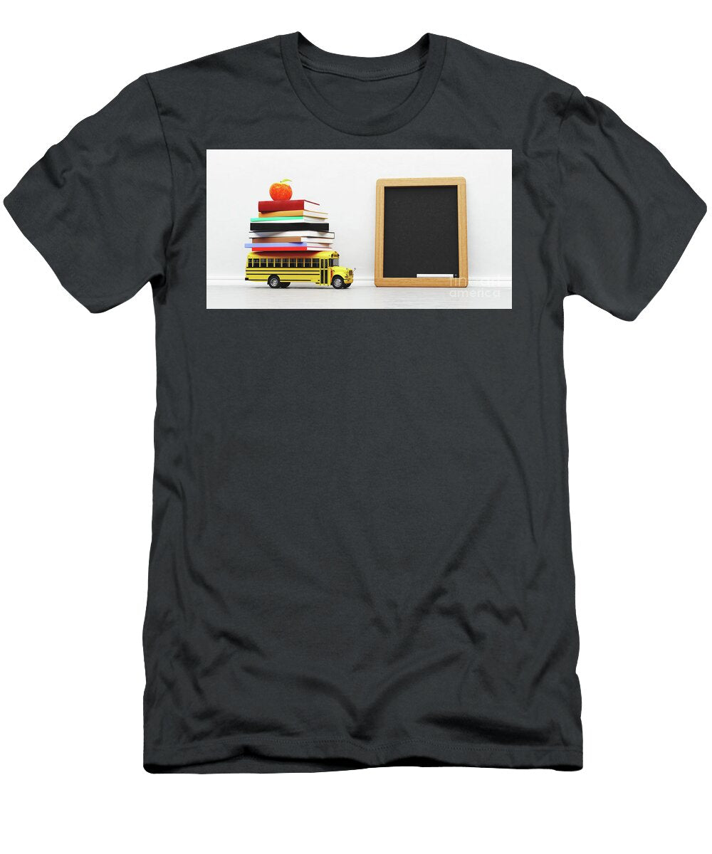 Back to School Empty Blackboard Yellow Bus Toy and Books Michal Bednarek T-Shirt