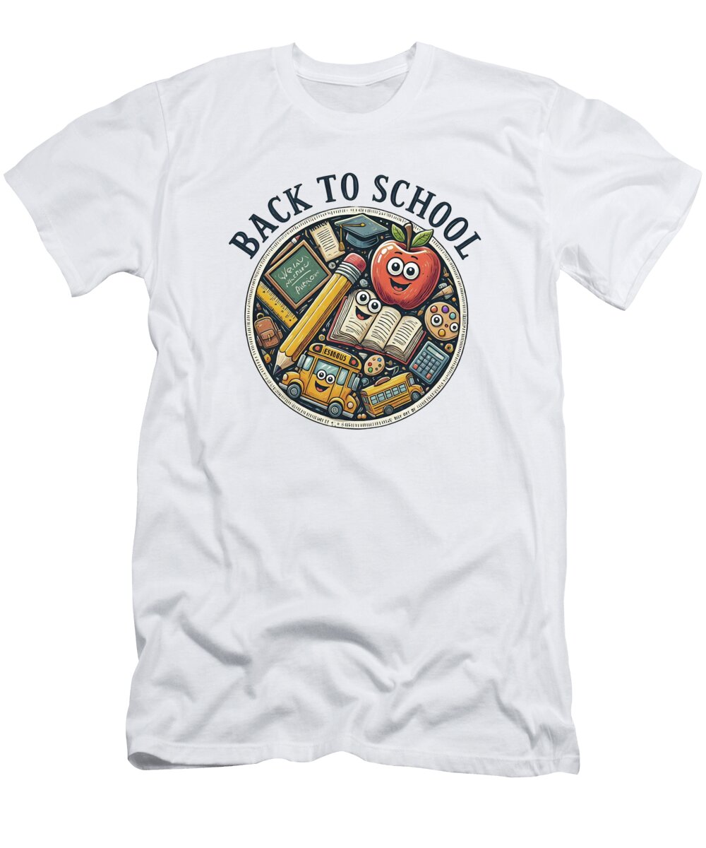 Back to School Fun Playful Cartoon School Supplies Back to School Fun Design Mounir Khalfouf T-Shirt