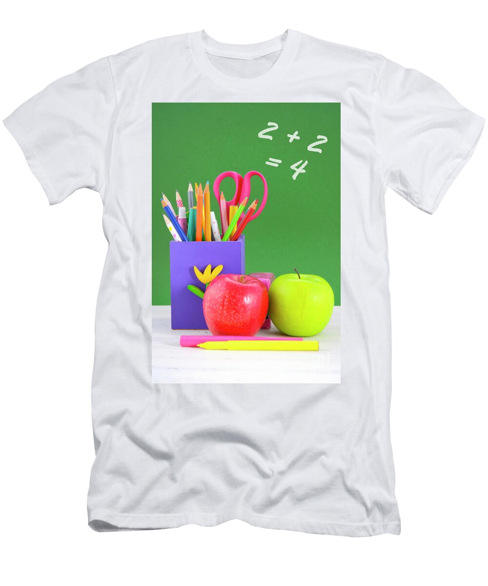 Back to School Pencil Box Against Green Chalkboard Milleflore Images T-Shirt