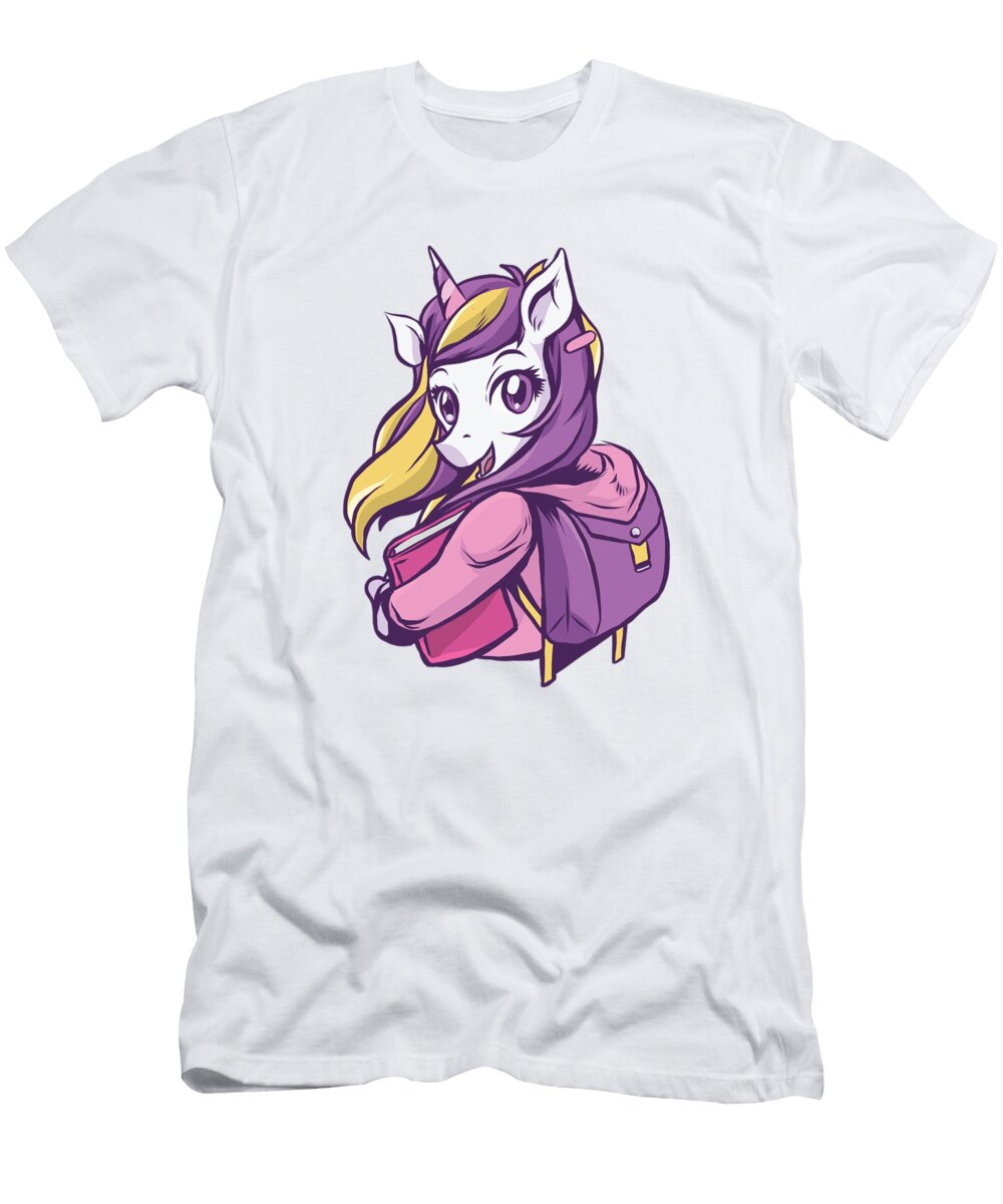 Back to School Pink Purple Unicorn Cute and Funny Animal Art Designs T-Shirt