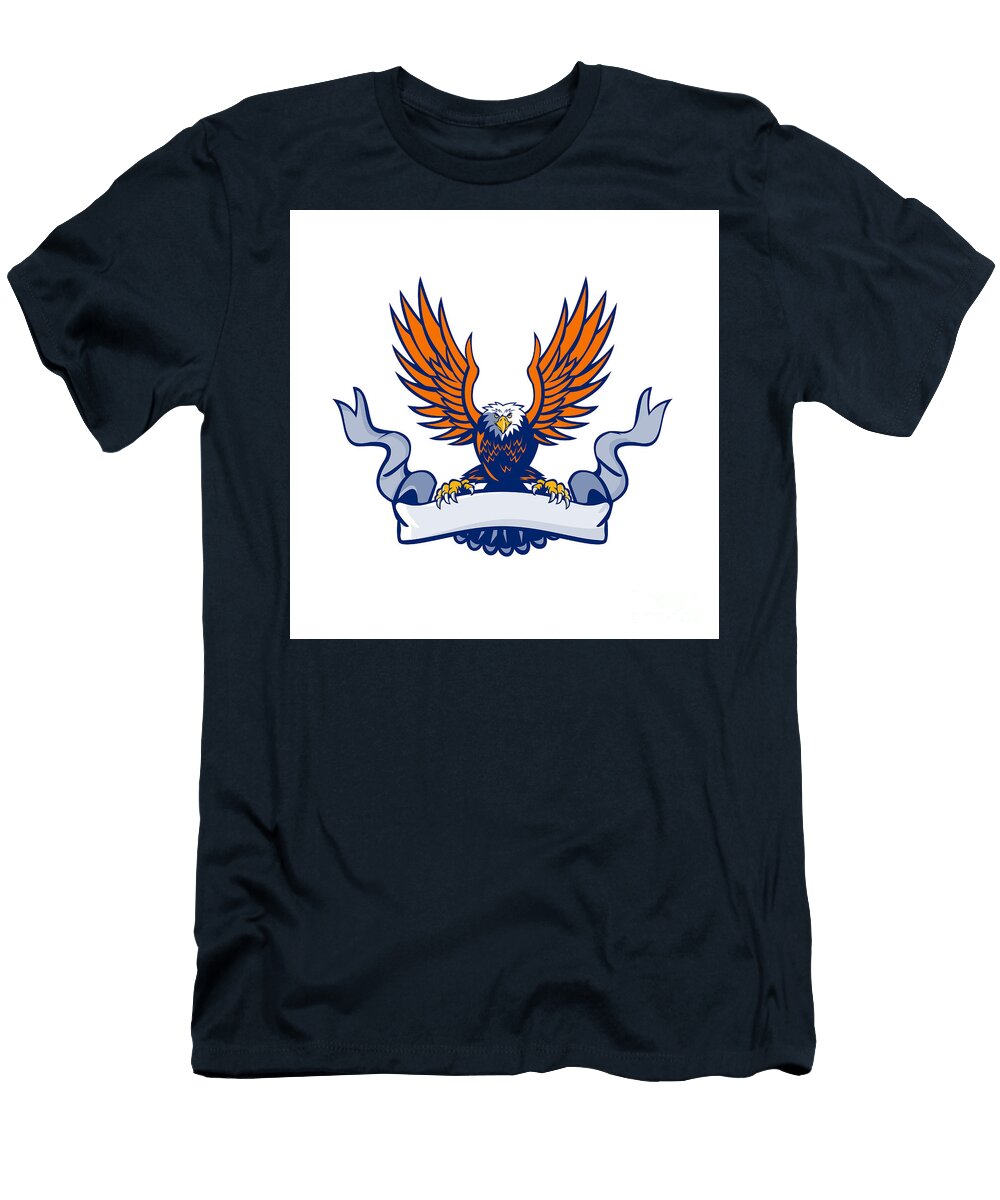 Bald Eagle Swooping Spread Wings Scroll Retro Aloysius Patrimonio T-Shirt